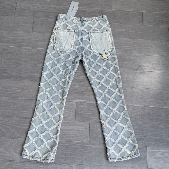 NWT Supermade High Rise Star Patch Rhombus Distressed Denim Straight Leg Jeans L - Picture 3 of 16